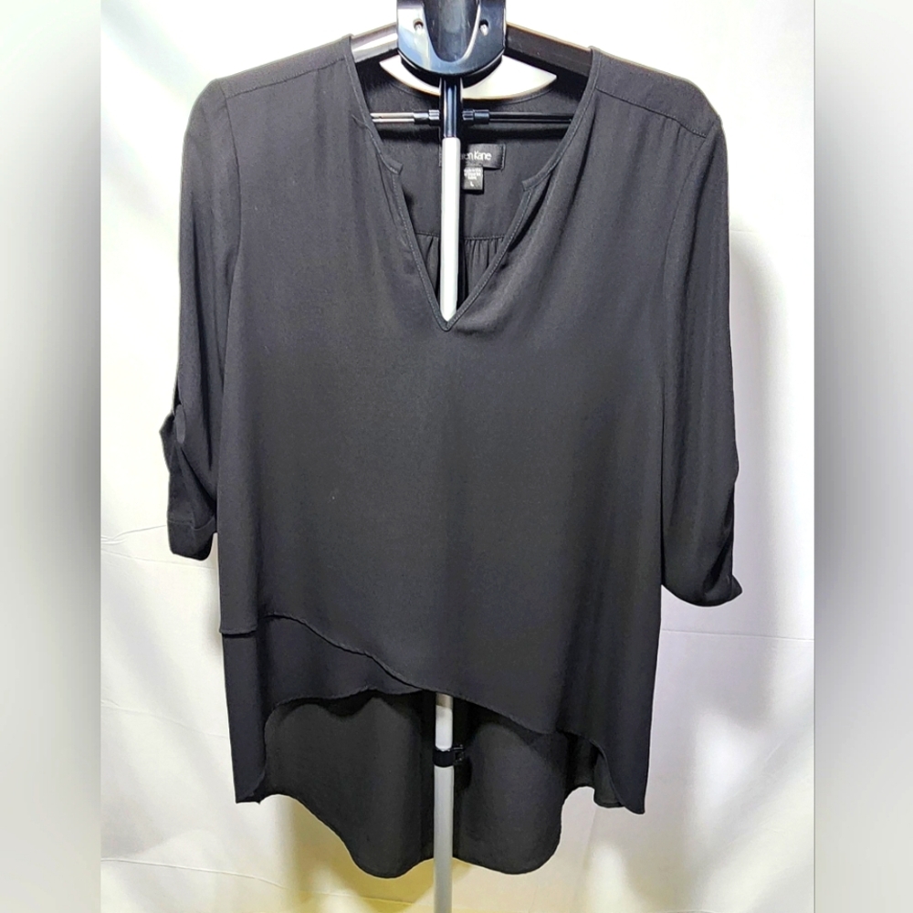 Karen Kane Black Asymmetrical Tunic with V-Neck Top-Size L